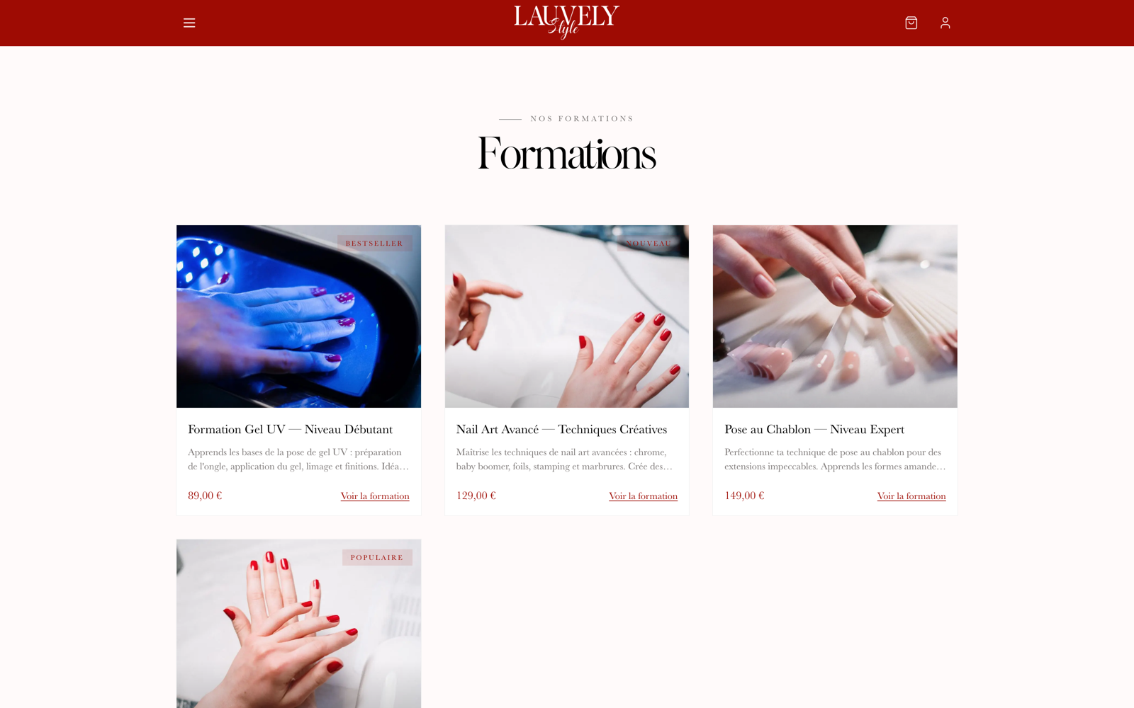 Catalogue de formations : badges, prix et tunnel d’achat — LauvelyStyle